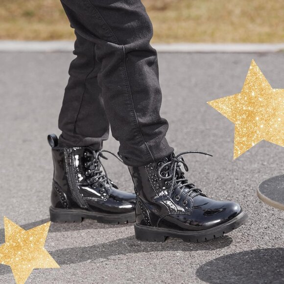 Boys Girls Black Side Zipper Combat Ankle Boots Toddler/Little Kid/Big Kid - Picture 5 of 6